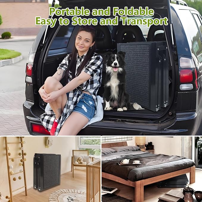 Dog Ramp for Cars SUV Truck-17.3"x71" Heavy Duty Foldable Wide Outdoor Pet Stairs with Non-Slip Surface Portable Folding Design for Large Dogs Up to 250lbs (71" L x 17.3" W)