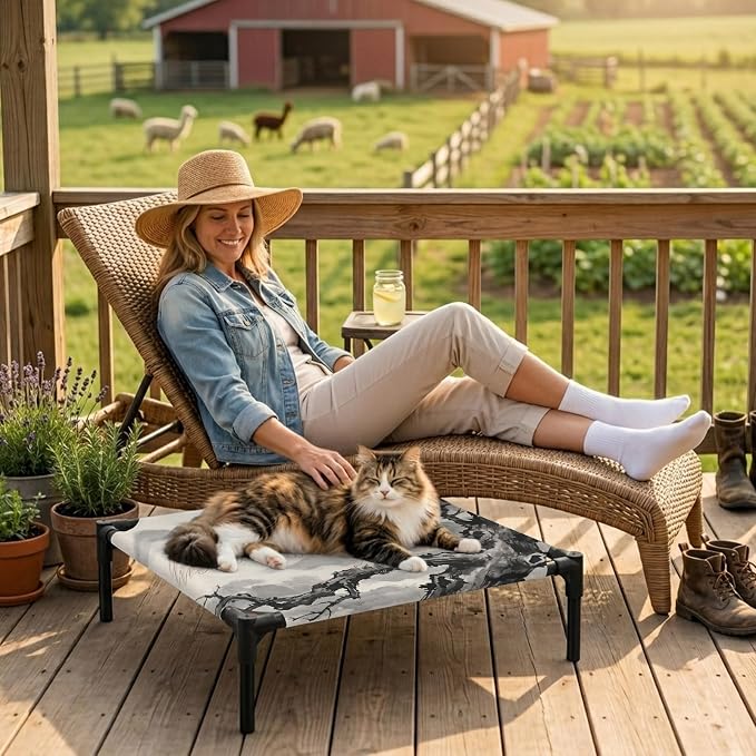Outdoor Elevated Dog Bed for Small Dogs, Cute Eagle Breathable Cooling Raised Dog Cot for Indoor/Outdoor, Natural Mountain Tree Branches Animals Rustic Waterproof Elevated Pet Beds, S 20 x 20 in