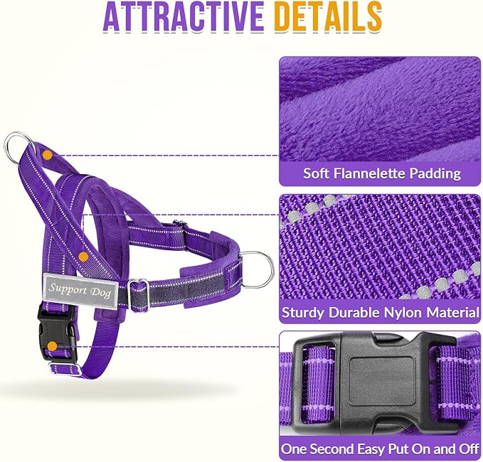 SlowTon No Pull Dog Harness with Front Clip - Heavy Duty, Soft Padded | Neck & Chest Adjustable, Tactical Pet Vest and Leash Set for Large Medium Sized Dogs, for Easy Walk & Training, Purple M