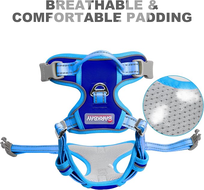 BARKBAY Dog Harness No Pull for Small Sized Dog Front Back Clips,Dog Vest | Soft Padded No Choke With Handle,Easy On&Off,Adjustable Reflective For Walking Training Running(Sapphire Blue & Blue,S)
