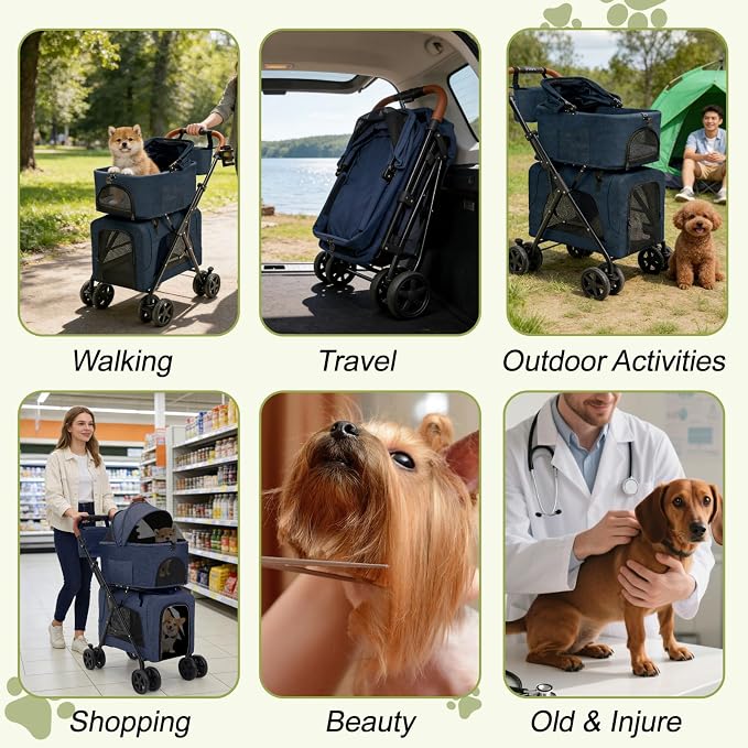 Dog Stroller with Detachable Carriers, Foldable Dog Stroller for Medium Dogs 20 lbs with Cup Holder and Storage Bag, Pet Stroller for Small Dogs, Double Cat Strollers Suitable for All-Terrain