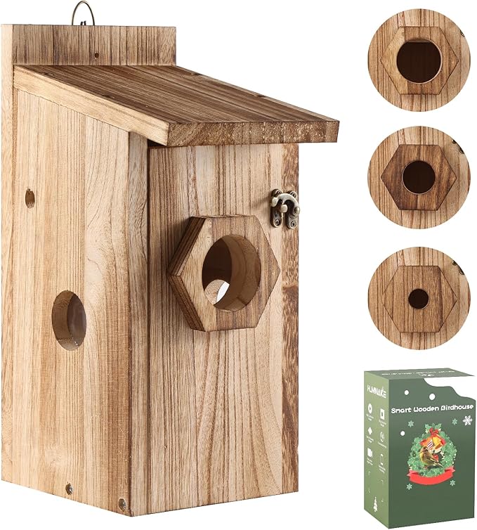 Bird House for Outside –Hanging Birdhouse for Bluebird Finch Swallow Wren Chickadee, Decorative Outdoor Bird Nesting Box with 3 Size Holes, Assembly Required (1)