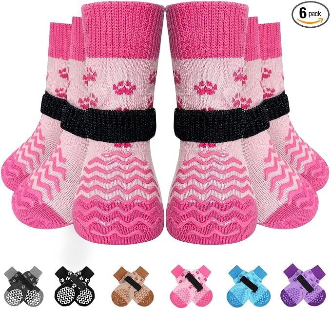 EXPAWLORER 6Pcs Anti Slip Dog Socks to Prevent Licking Paws, Dog Shoes for Hot Pavement Double Sides Dog Boots & Paw Protectors Booties for Hardwood Floors with Grip Small Medium Large Senior Dogs, XL