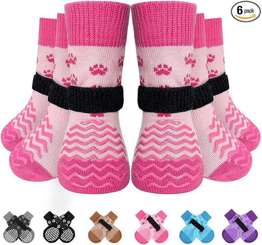 EXPAWLORER 6Pcs Anti Slip Dog Socks to Prevent Licking Paws, Dog Shoes for Hot Pavement Double Sides Dog Boots & Paw Protectors Booties for Hardwood Floors with Grip Small Medium Large Senior Dogs, XL