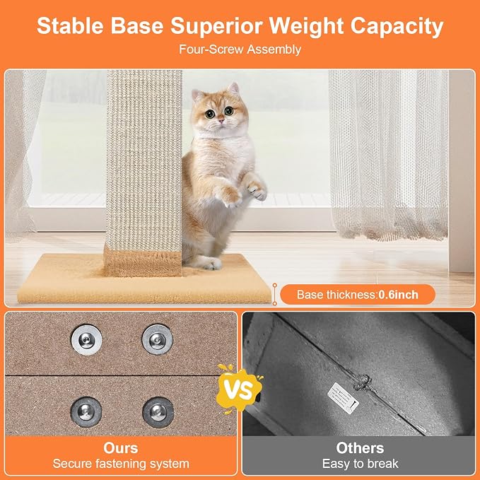 Cat Scratching Post 33 Inch Nature Sisal Cat Scratch Post for Indoor Cats, Large Cat Scratcher Protect Your Furniture Orange