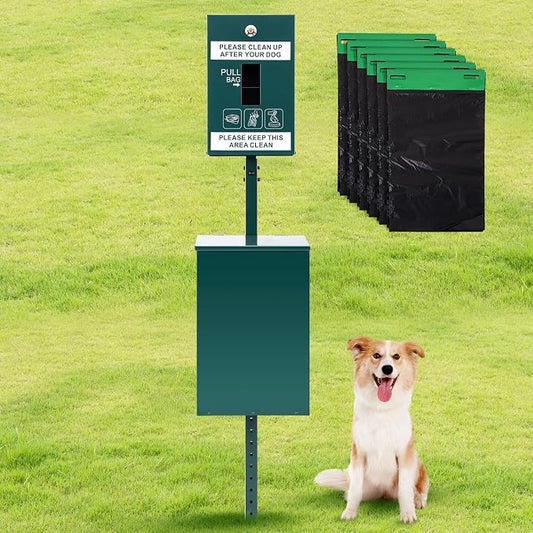 Blulu Dog Waste Station Outdoor Dog Waste Trash Can with Poop Bag Dispenser and 600 Can Liners Galvanized Steel Pet Poop bin Reflective Sign Rust Proof pet Trash Bin for Commercial Park Backyard