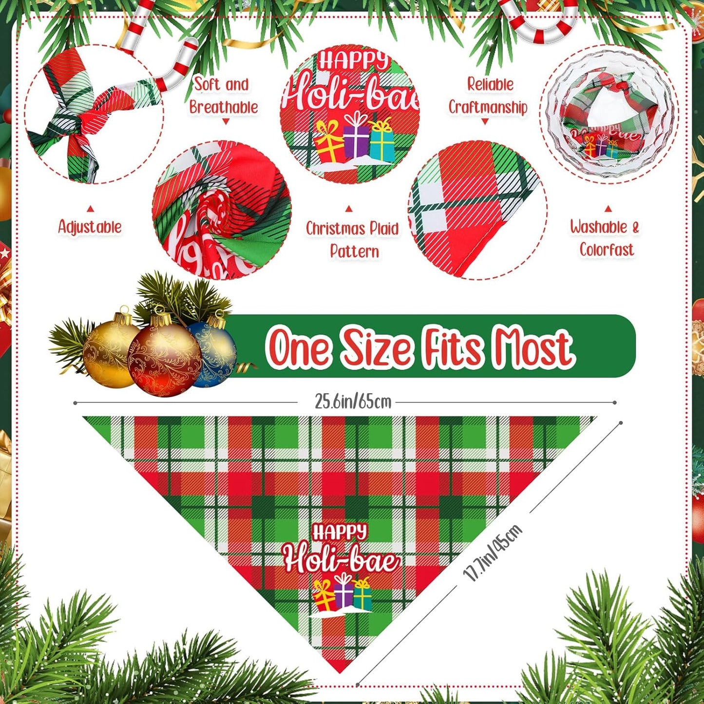 Abbylike 50 Pcs Dog Bandanas Bulk Pet Scarfs Triangle Bibs Adjustable Washable Puppy Kerchief Seasonal Pet Costume Accessories Grooming Supplies for Small Medium Large Dogs Cats(Christmas Plaid Dog)