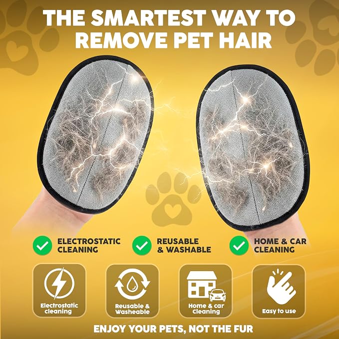 2 Pack Pet Hair Remover Gloves – Cat & Dog Fur Removal Mitt, Reusable Hair Cleaner Glove for Couch, Furniture, Clothes & Car Seats, Lint Cleaning Mitt, Animal Hair Remover Tool