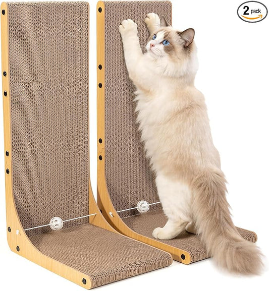 Value 2-Pack 26.8 Inch Cat Scratching Post, Premium High Density Cardboard Cat Scratcher for Multi-Cat Homes, Reinforced Durable Scratching Pad with Catnip Toy Ball for Indoor Cats
