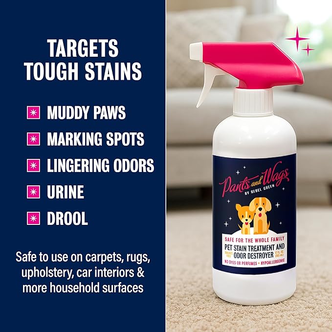 Rebel Green Pants and Wags Magical Pet Stain Treatment & Odor Destroyer - Orange Blossom & Chamomile - Hypoallergenic - No Dyes or Perfumes -16 oz - 2-Pack