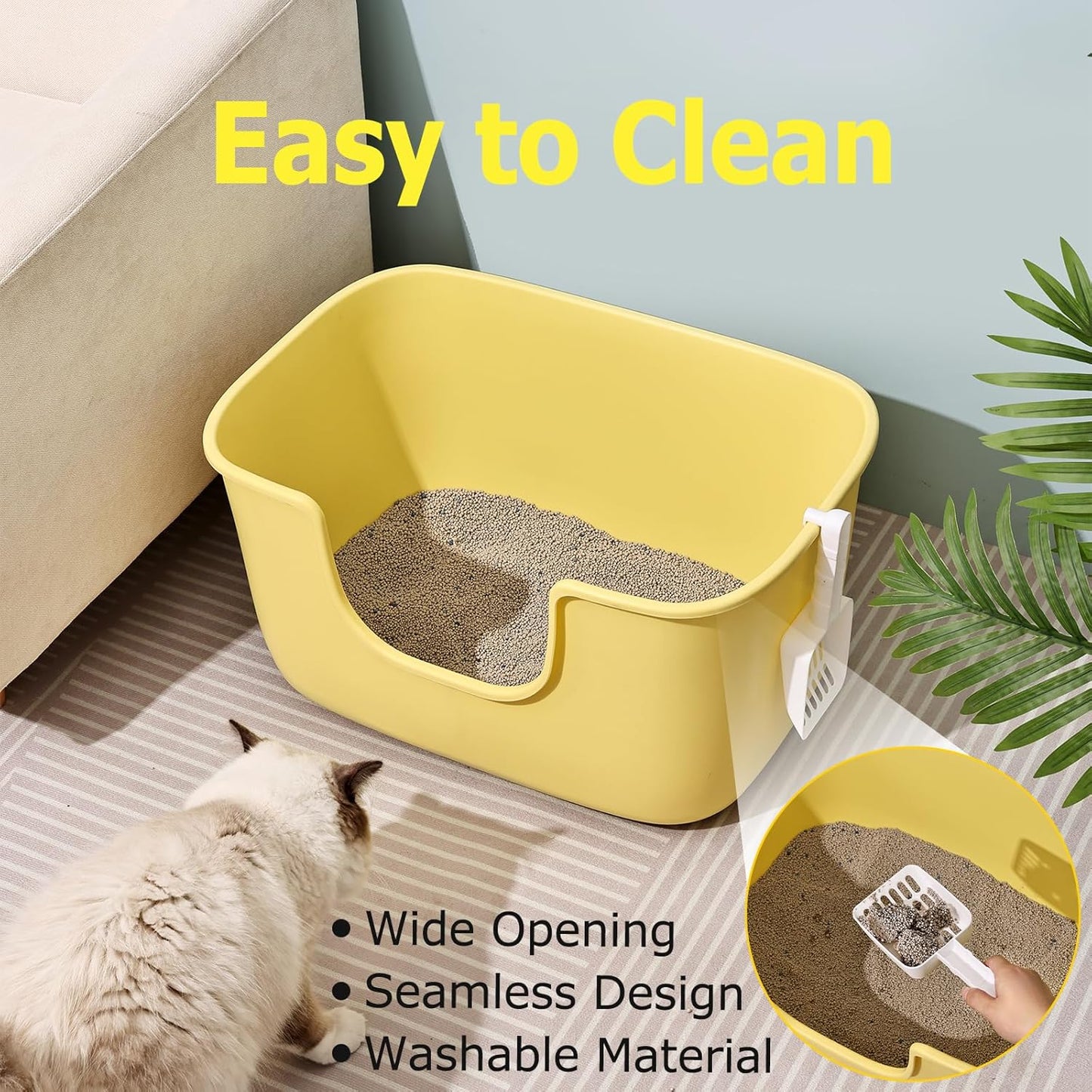 SpaceTime Extra Large Litter Box with High Sides,XL Low Entry Multi Cat Litter Pan for Kittens,Jumbo Litter Boxes for Big Cats,Anti-Splashing Cat Boxes for Indoor Cats,Easy to Clean (Light Green)