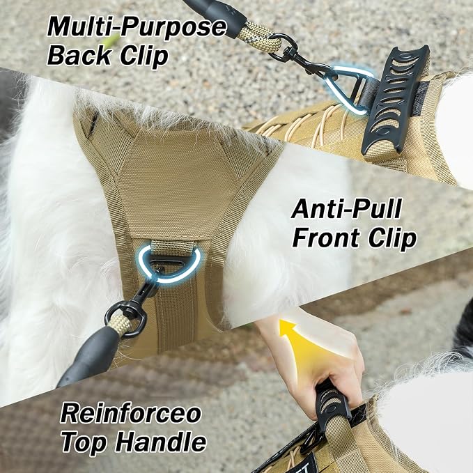 No Pull Tactical Dog Harness Medium Sized Dog, Service Dog Vest, M, Brown | Tactical Dog Vest Harness and Leash Set, Adjustable Military Service Dog Harness with Handle for Medium Large Dogs