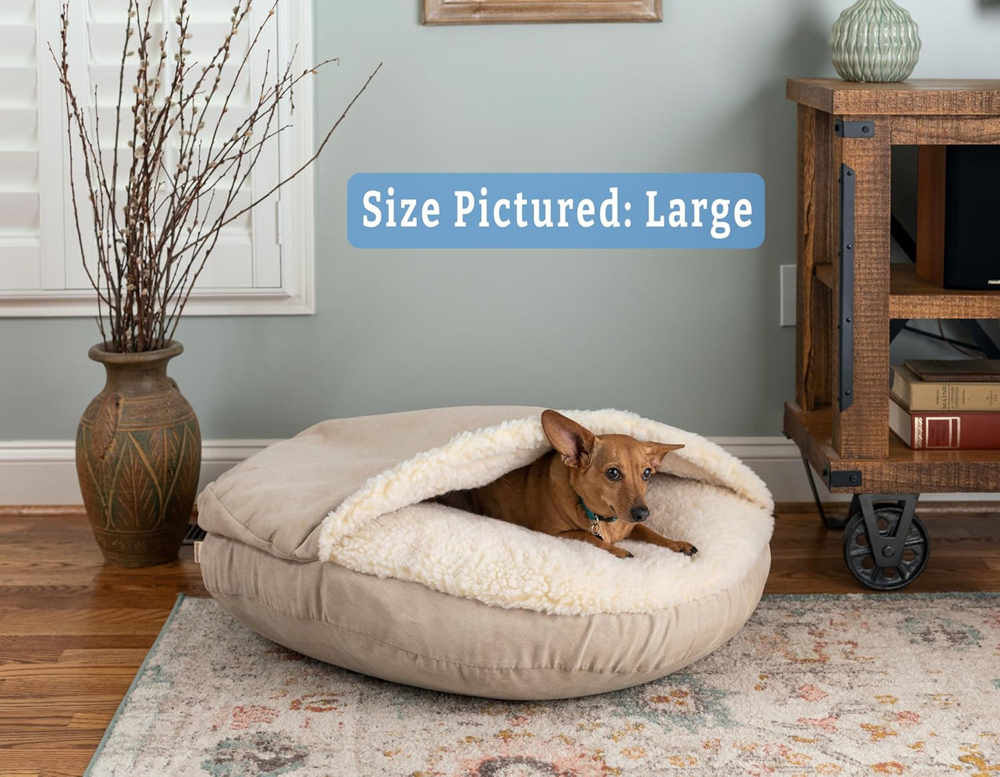 Snoozer Luxury Cozy Cave Dog Bed - Indoor Dog Bed with Cover Cave, Covered Calming Burrow for Small Sized Pets with Blanket Attached, Enclosed, Washable - Small, Buckskin