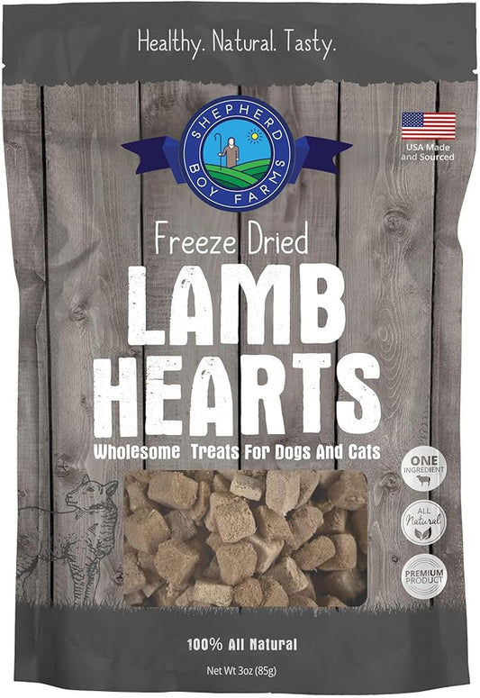 Shepherd Boy Farms Freeze Dried Dog and Cat Treats, Lamb Heart, All Natural Single Ingredient Freeze-Dried Dog Treat & Snacks, Made in USA, High Protein, Essential Nutrition of Raw Food, 3oz