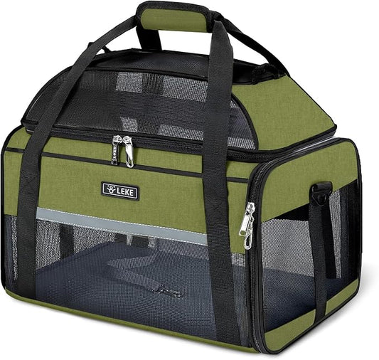 Lekereise Top-Expandable Pet Carrier 17x11x9.5 Inch Alaska Hawaiian Airline Approved Soft Sided Underseat to 12lbs Travel Carriers for Small Dogs and Cats with Locking Safety Zippers Anti-Scratch Mesh