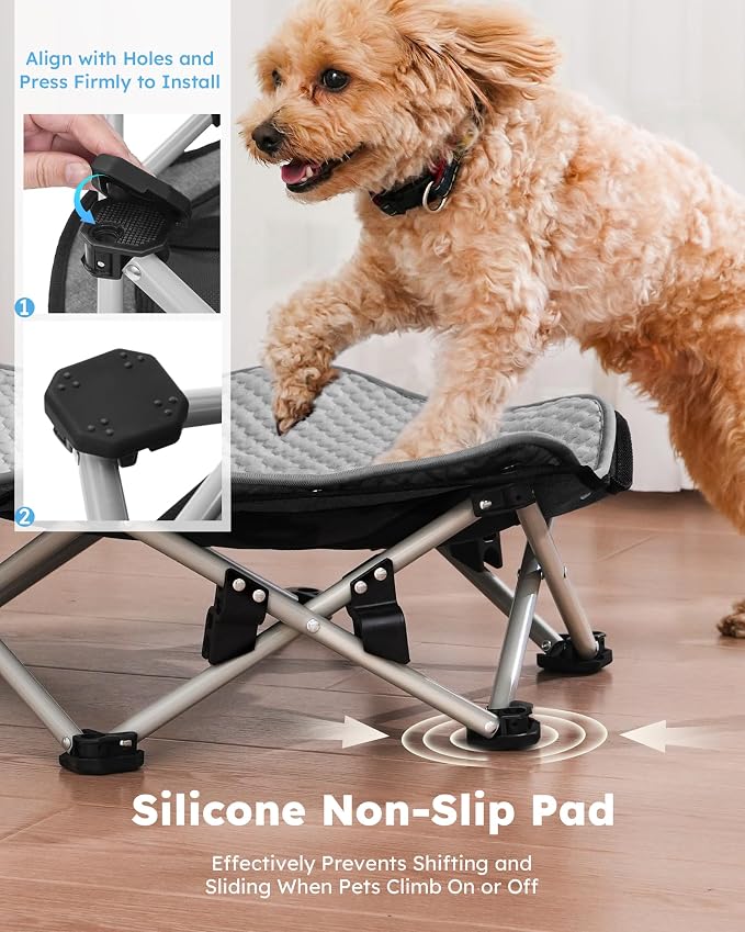 Pecute Raised Dog Bed with Cooling Mat, Elevated Pet Cot for Cats, M | Breathable Textilene Mesh, Outdoor Camping & Beach, Steel Frame,130 lbs Heavy Duty Support, Tool-free 3-second Quick Assembly