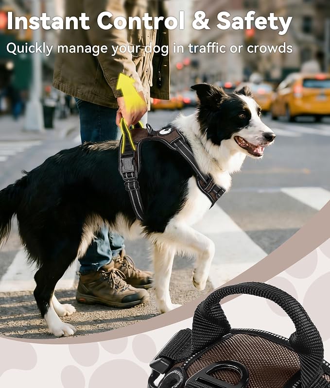 Joytale No Pull Dog Harness for Large Dogs, Front Clip, Brown | Grab Handle for Instant Control, Padded & Adjustable Vest, Sturdy Metal D-Rings, for Safe Training & Daily Walking