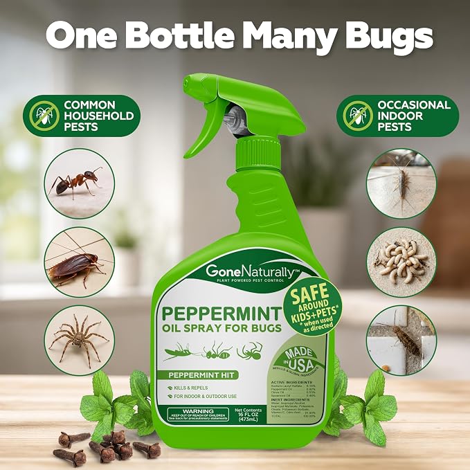 Peppermint Oil Spray for Bugs– Extra Strong Insect Repellent & Bug Spray for Home– Kills & Repels Ants, Roaches, Spiders & More– Safe Around Kids & Pets– Indoor & Outdoor Use (16oz)
