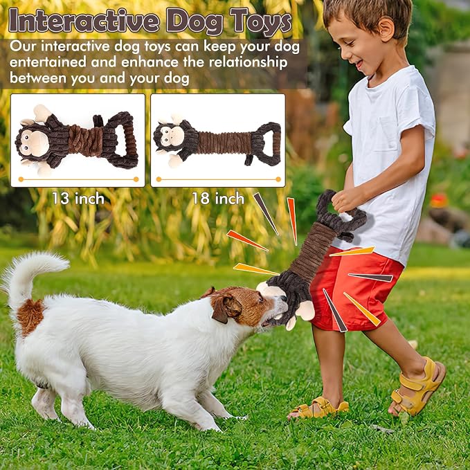 Letsmeet Plush Dog Toy with Crinkle Paper, Tug of War Pull Interactive Toys for Puppies to Large Dogs