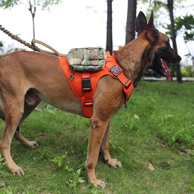 ICEFANG Tactical Dog Harness for Large Dogs,Reflective No Pull Dog Vest | with Control Handle,Adjustable,Front Hook,2 Leash Clips,Soft Padded,MOLLE Panel,Orange,Large