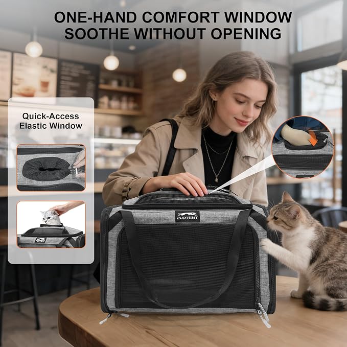 Cat Carrier Soft Expandable Pet Carrier Top & Sides Airline Approved Dog Carriers 360° Ventilation Soft-Sided Cat Carriers with Breathable Mesh Built-in Safety Leash & Reversible Cushion