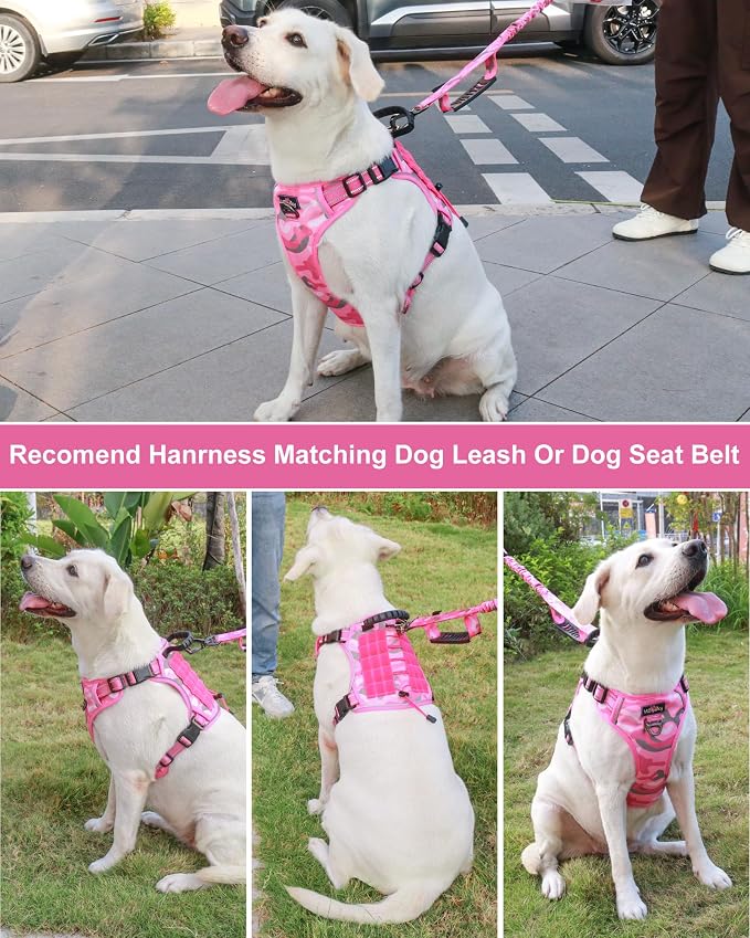Tactical Dog Harness No Pull,Service Dog Vest with Handle,Pink Camo,L | Adjustable Military,Reflective ＆ Molle Loop Panels, for Medium Large Size Dogs for Training Walking Running
