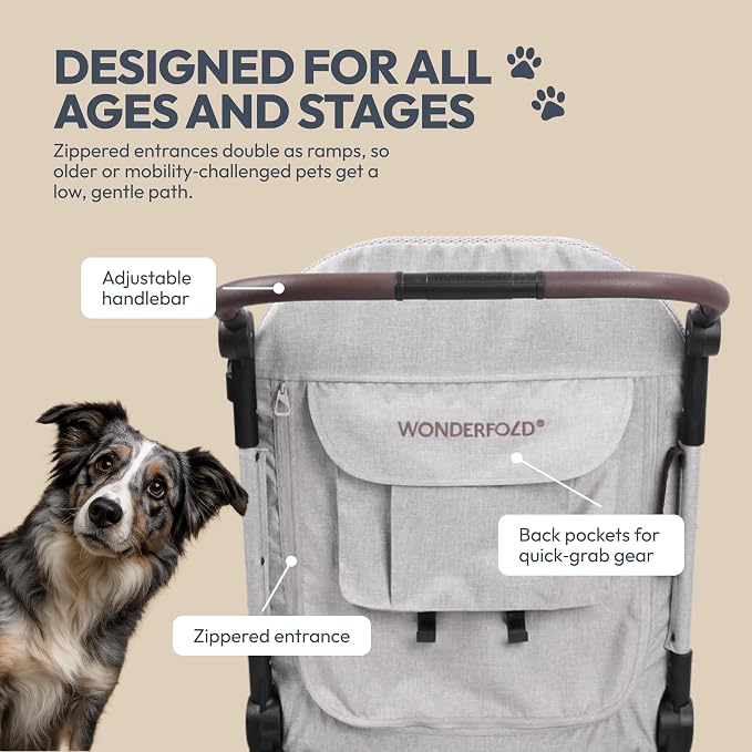 WonderFold Hudson Pet Stroller for Large Pets - super FLATFOLD: Even the Wheels Fold In - GRAY, LARGE