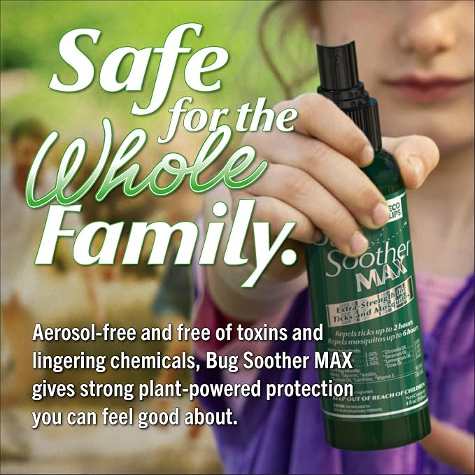 Bug Soother MAX DEET-Free Tick & Mosquito Repellent Spray, 4 oz (3 Count) | Extra Strength | Natural & Plant-Based | Safe for Entire Family | Woody/Herbaceous Aroma | Made in the USA