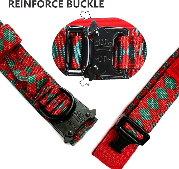 Tactical Dog Collar for Large Dogs with Control Handle,Grid | 1000D Heavy-Duty Nylon Fabric,Quick-Release Metal Buckle,Adjustable Fit,Soft-Padded Webbing,D-Ring,for Training & Hiking,M