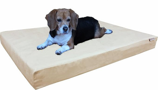 Dogbed4less Waterproof Memory Foam Dog Bed for Medium Dogs with Washable Cover and Extra Pet Bed Case 37X27X4 Inch, Khaki