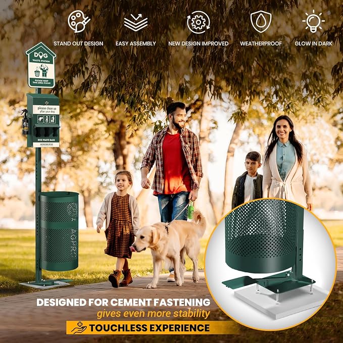 ALAGPRO® Dog Waste Station Outdoor Pet Waste Station with Hand Sanitizer Bottle, Commercial Dog Poop Station with Free 600 Roll Waste Bags & 50 Can Liners for Backyard, Park & HOA's