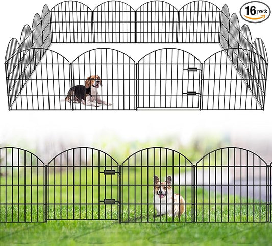 FOREHOGAR Metal Garden Fence with Gate 28in (H) x 37.3ft (L), 1 Gate + 15 Panels Dog Fences Border Fence Animal Barrier, No Dig Garden Fencing for Yard Backyard Landscape, ECG2816G Black