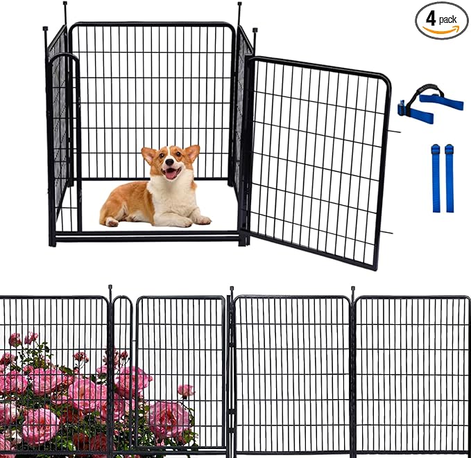 Okaygardn Garden Fencing 40 inch High, Dog Fence Outdoor for Yard, 21"Wide Low Threshold Gate,Heavy Duty Metal Fencing for Garden Beds, Animal Barrier Fence,Flowers Fences Border,4 Panels Total 8.9 Ft