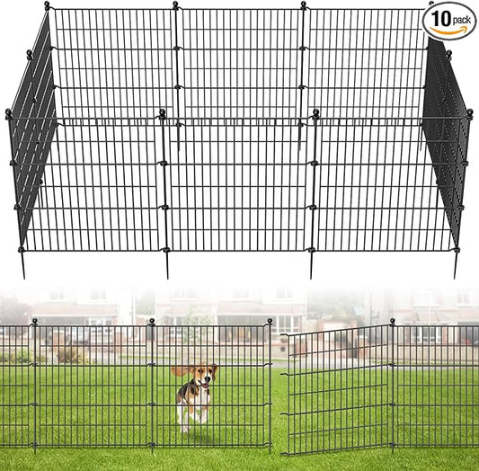 10 Panels No Dig Garden Fence Outdoor for Yard, 32 in(H) X 23.6 ft(L) Animal Barrier Pet Fencing Rustproof Decorative Metal Wire Panel Border for Dog, Rabbits, and Patio Temporary Ground Stakes