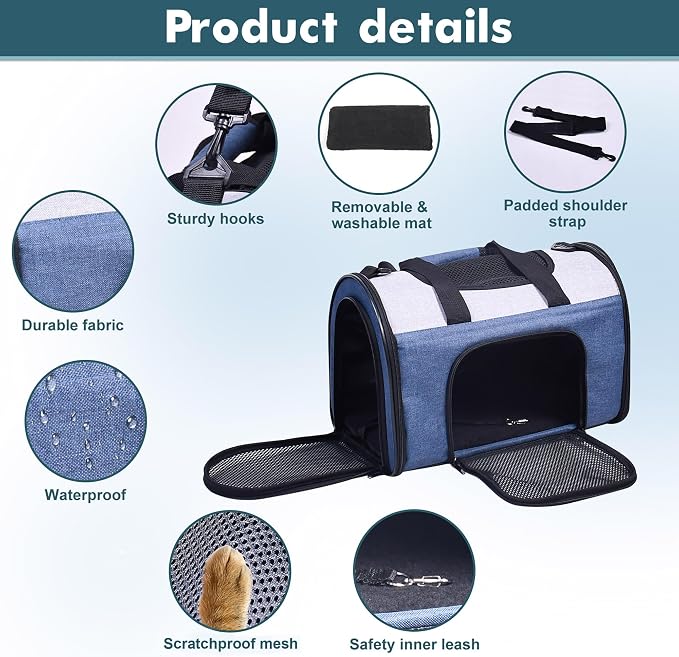 JESPET Soft-Sided Kennel Pet Carrier for Small Dogs, Cats, Puppy, Airline Approved Cat Carriers Dog Carrier Collapsible, Travel Handbag & Car Seat