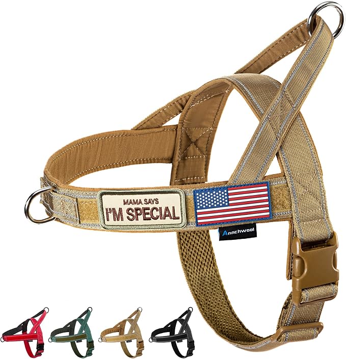 Annchwool No Pull Dog Harness with Soft Padded Handle-Reflective Strip Escape Proof and Quick Fit to Adjust Dog Harness-Easy for Training Walking for Small & Medium and Large Dogs(Brown,S)