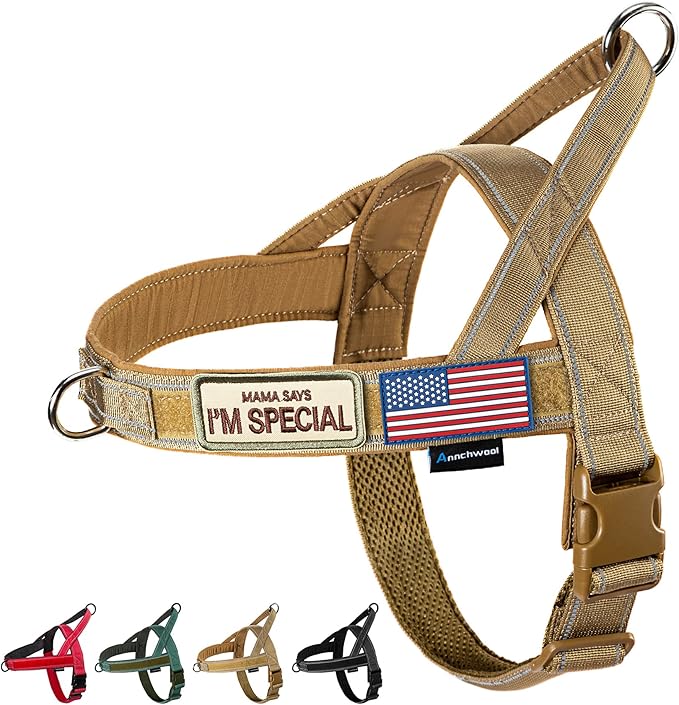 Annchwool No Pull Dog Harness with Soft Padded Handle,Reflective Strip Escape Proof and Quick Fit to Adjust Dog Harness,Easy for Training Walking for Small & Medium and Large Dogs(Brown,M)