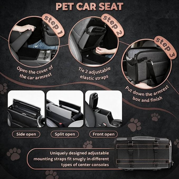 YUDODO Large Dog Car Seat for Center Console 10-18lbs, PU Booster Bed | Portable Puppy Cat Seat, Waterproof, Wipe Clean, Safe & Durable, Side Pockets, for Truck & SUV-Width>9.5in, Anti-Slip, Gray