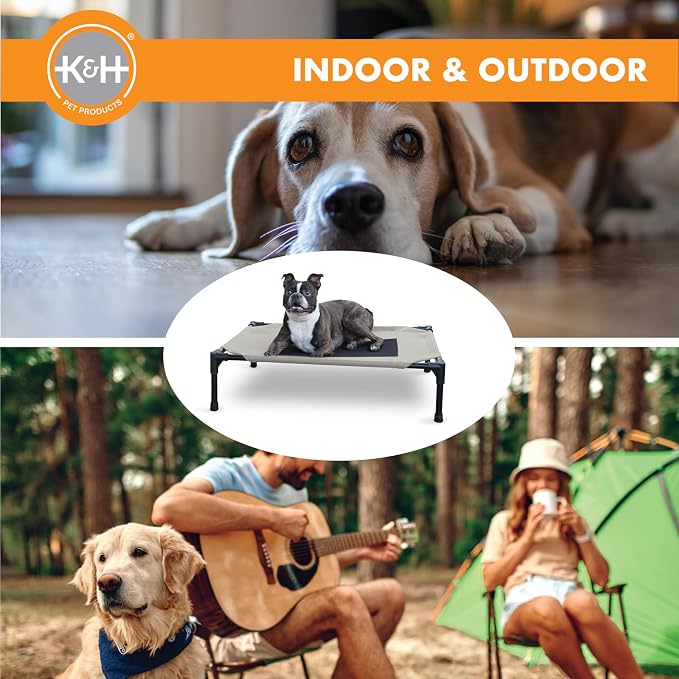 K&H Outdoor Elevated Dog Bed, Cooling Raised Dog Bed, Taupe, Medium 32x25in | Pet Cot for Medium & Large Pets, Breathable Mesh Center Hammock Design, Indoor/Outdoor Washable Cover, 32x25in