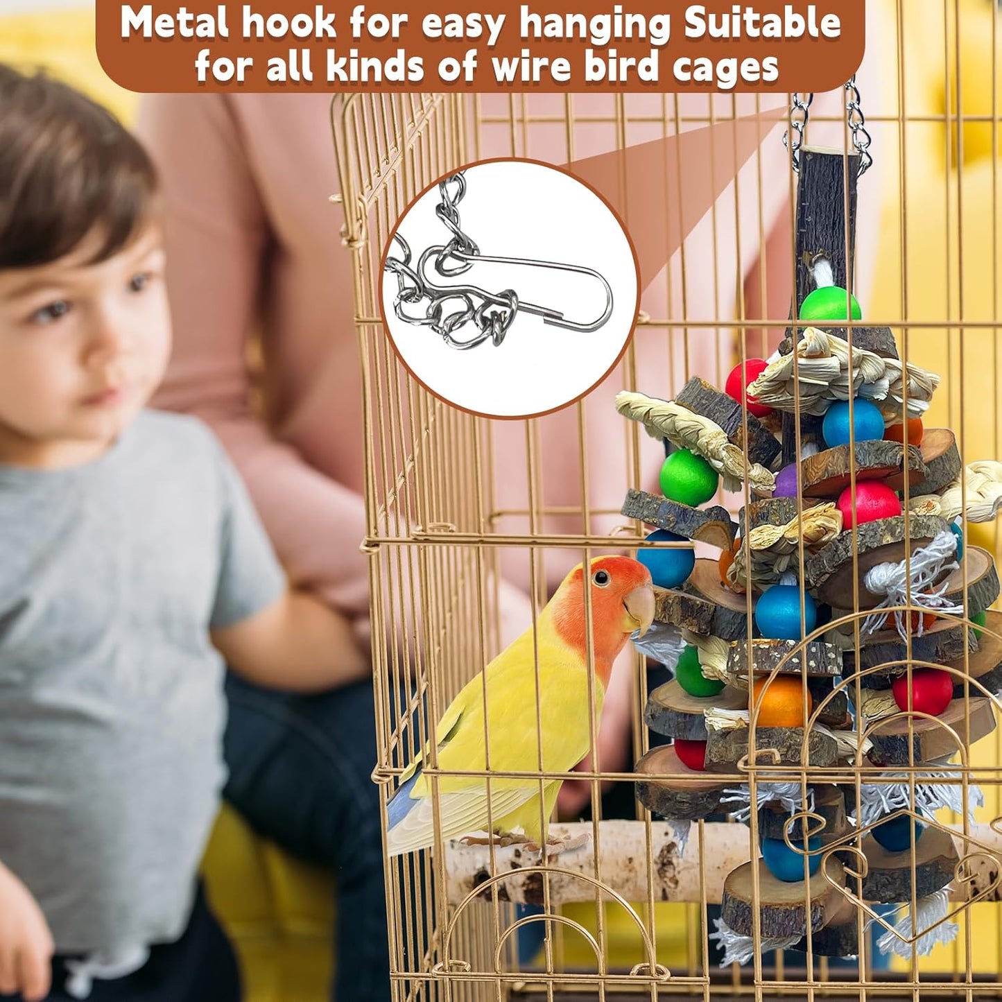 PINVNBY Bird Toys Parrot Toys, Natural Wood Bird Chewing Toys, Parakeet Hanging Toys for African Grey Macaws Cockatoos Eclectus Amazon Small and Medium-Sized Parrot