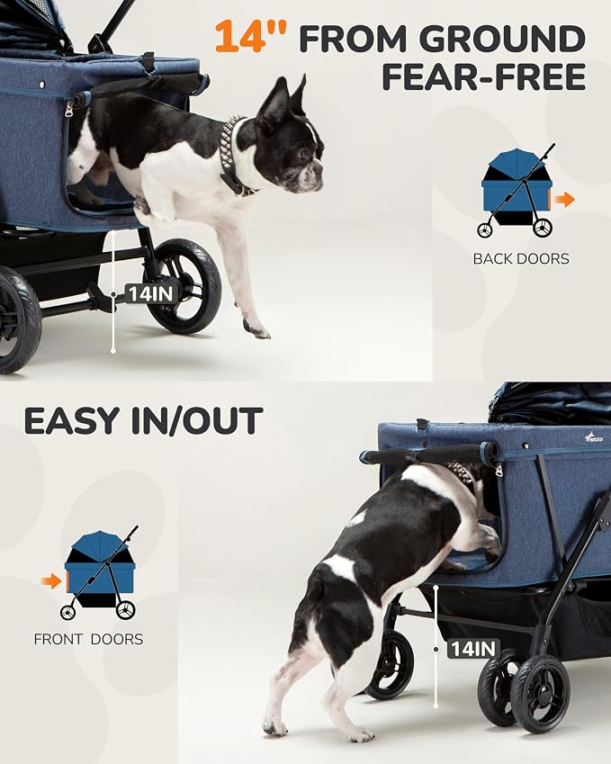 Dog Stroller for Large & Medium Dogs (20–132 lbs), Pet Stroller for 2 Small Dogs, Extra Large Heavy Duty, Foldable & Ventilated, Pink or Navy