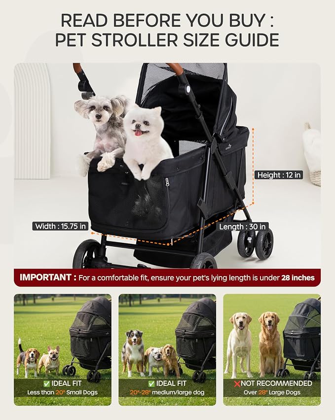 Dog Stroller for Large & Medium Dogs (20–132 lbs), Pet Stroller for 2 Small Dogs, Extra Large Heavy Duty, Foldable & Ventilated