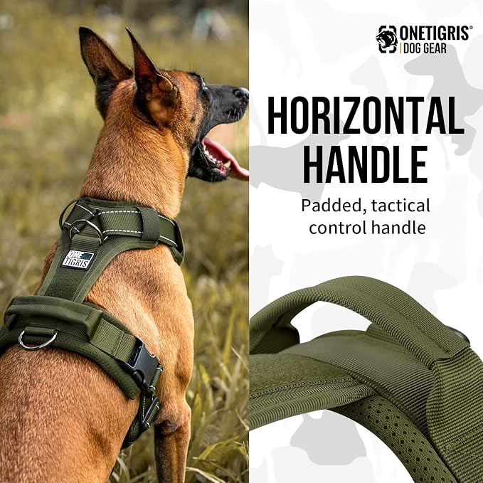 OneTigris Soft Padding No Pull Dog Vest Harness for Medium and Large Dogs | High-tensile Nylon, Adjustable, Reflective, 1 Handle, 3 D-rings, Lightweight, Tough, Easy on/off Tactical Dog Harness