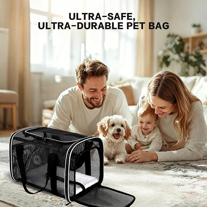 Cat Carrier, Soft-Sided Pet Carrier Bag, Breathable Mesh, Black (White, 20 * 13 * 13)