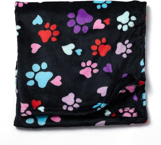 Pet Dog Cat Blanket Ultra Soft Cozy Fleece Paw Print Design Machine Washable Durable for Crates Beds Sofas Travel (Loving Paws, Medium)