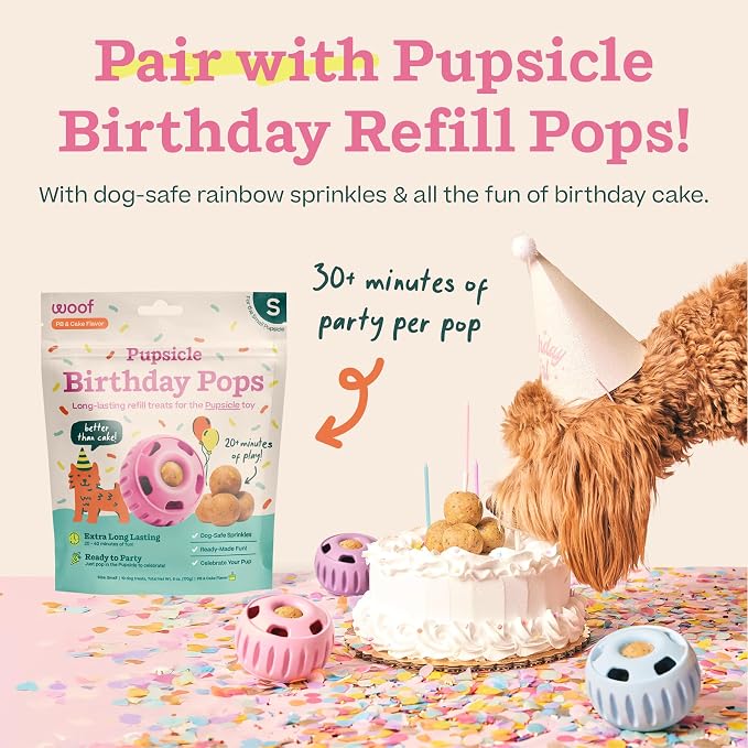 WOOF Pupsicle Interactive Dog Ball Toy for Dogs Small 10-25 lbs - Pink | Long-lasting enrichment toy for small dogs, easy-fill design, low-mess play, made of natural rubber, easy to clean