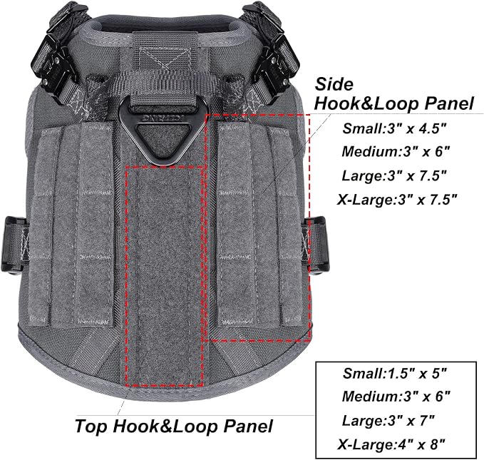 ICEFANG Tactical Dog Harness for Small Dogs,Reflective No Pull Dog Vest | with Control Handle,Adjustable,Front Hook,2 Leash Clips,Soft Padded,MOLLE Panel,Grey,Small