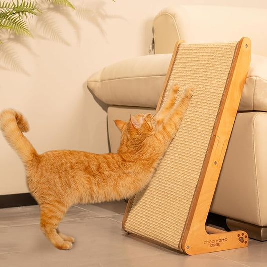CHEERHOME PETS Sisal Cat Scratcher Ramp for Indoor Cats, 24.8" L Shape Cat Scratching Post Climbing Vertical Cat Scratch Pad, Solid Wooden Cat Furniture(Standard)