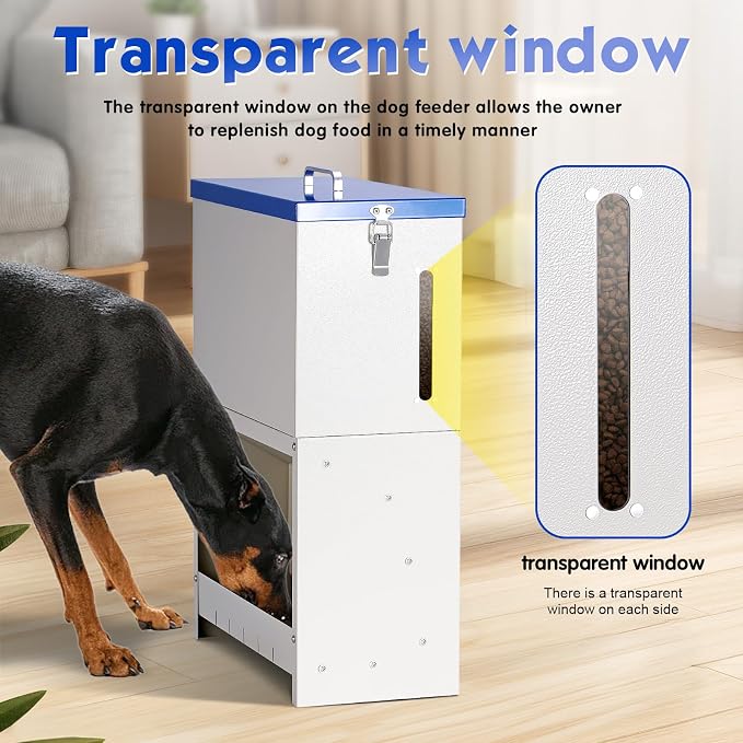 Automatic Dog Feeder Large Breed, Outdoor Dog Feeder for Large Dog | 25lbs Large Capacity Automatic Gravity Dog Feeder Suitable for Small, Medium, and Large Dog Breeds (Blue)