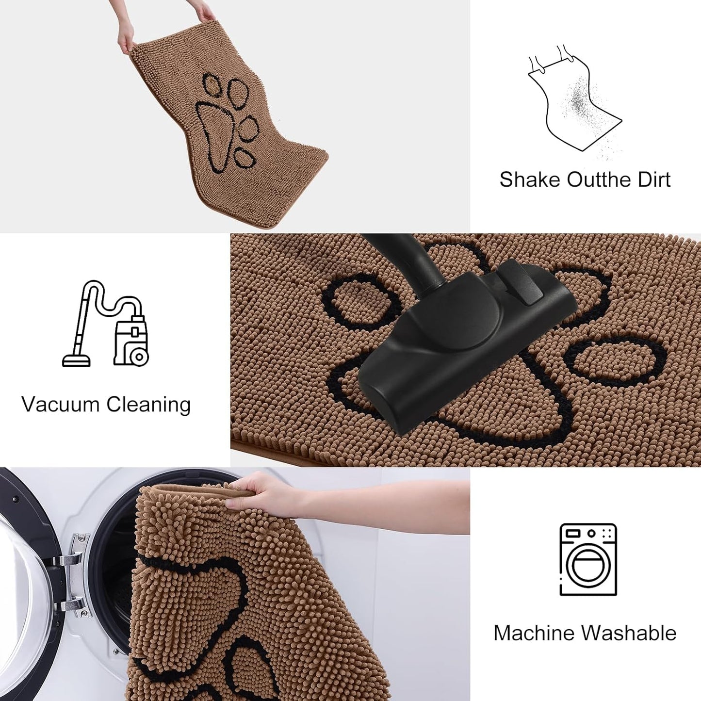 Smiry Dog Door Mat for Muddy Paws, Absorbent Dirt Trapper Non Slip Quick Dry Washable Chenille Mat for Mud Dogs, Entry Rug for Indoor and Outdoor (48x30 Inches, Coffee)